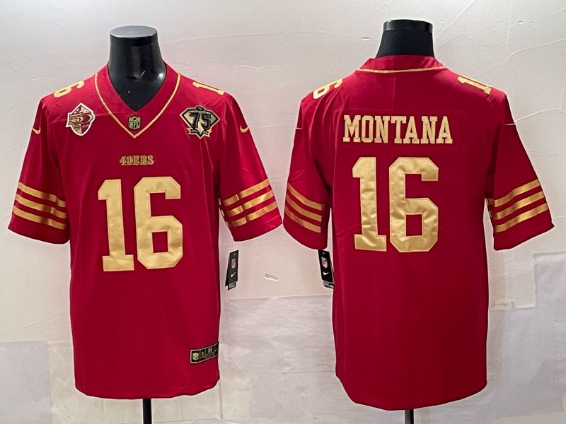 Men San Francisco 49ers #16 Montana Red 75th Nike Limited NFL 2025 Jersey style 05